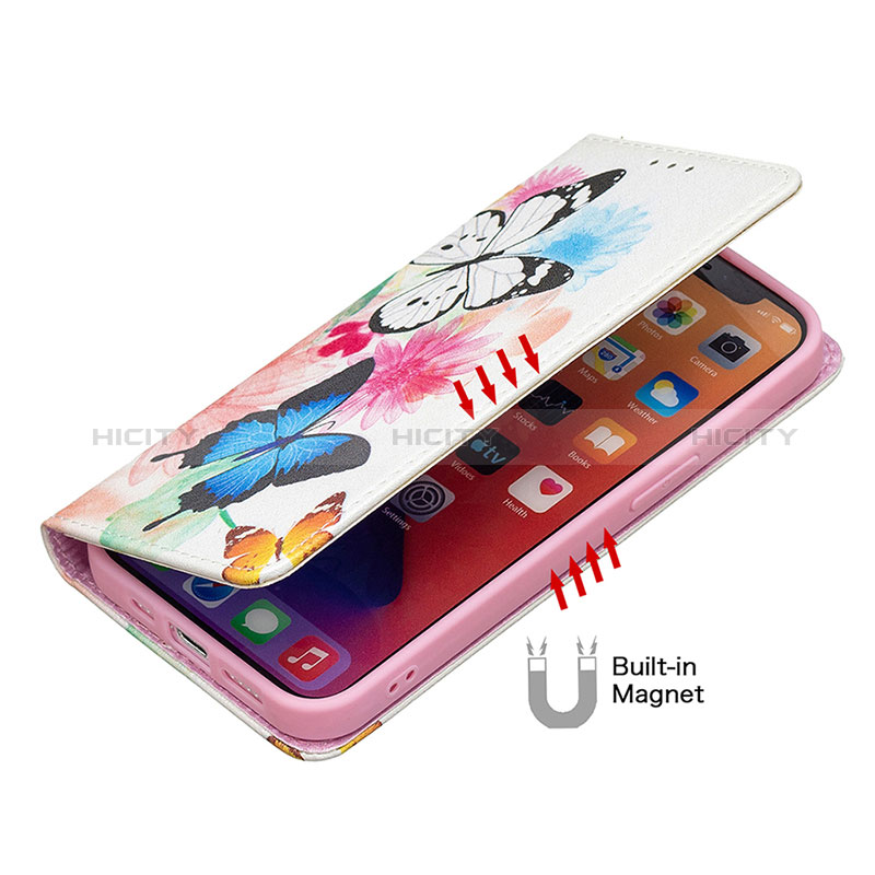 Coque Portefeuille Papillon Livre Cuir Etui Clapet L01 pour Apple iPhone 14 Pro Max Rose Plus