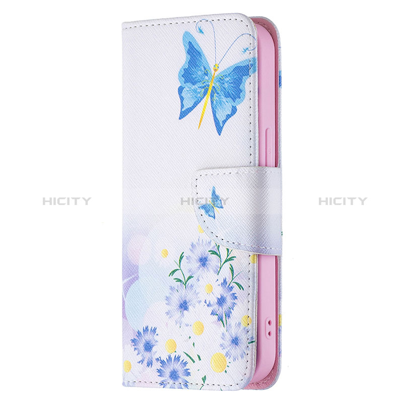 Coque Portefeuille Papillon Livre Cuir Etui Clapet L01 pour Apple iPhone 15 Bleu Plus