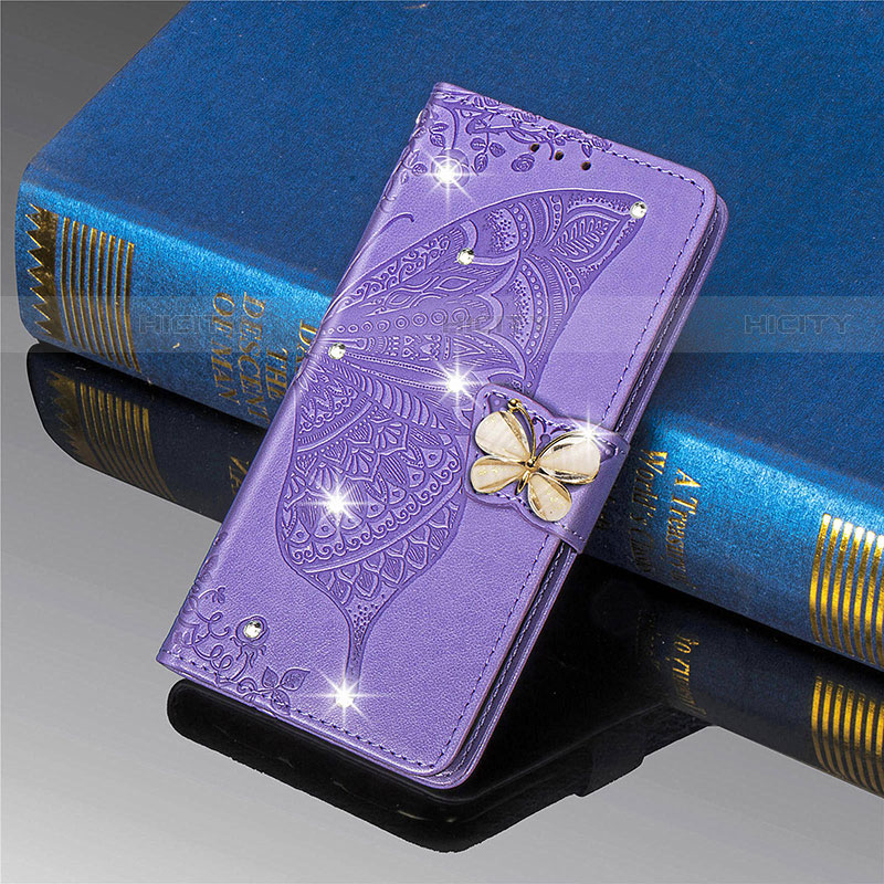 Coque Portefeuille Papillon Livre Cuir Etui Clapet L01 pour Xiaomi Mi 11 5G Violet Clair Plus