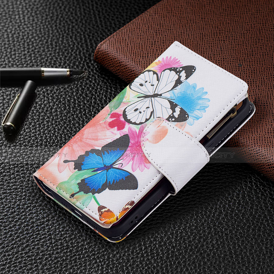 Coque Portefeuille Papillon Livre Cuir Etui Clapet L03 pour Apple iPhone 14 Rose Plus