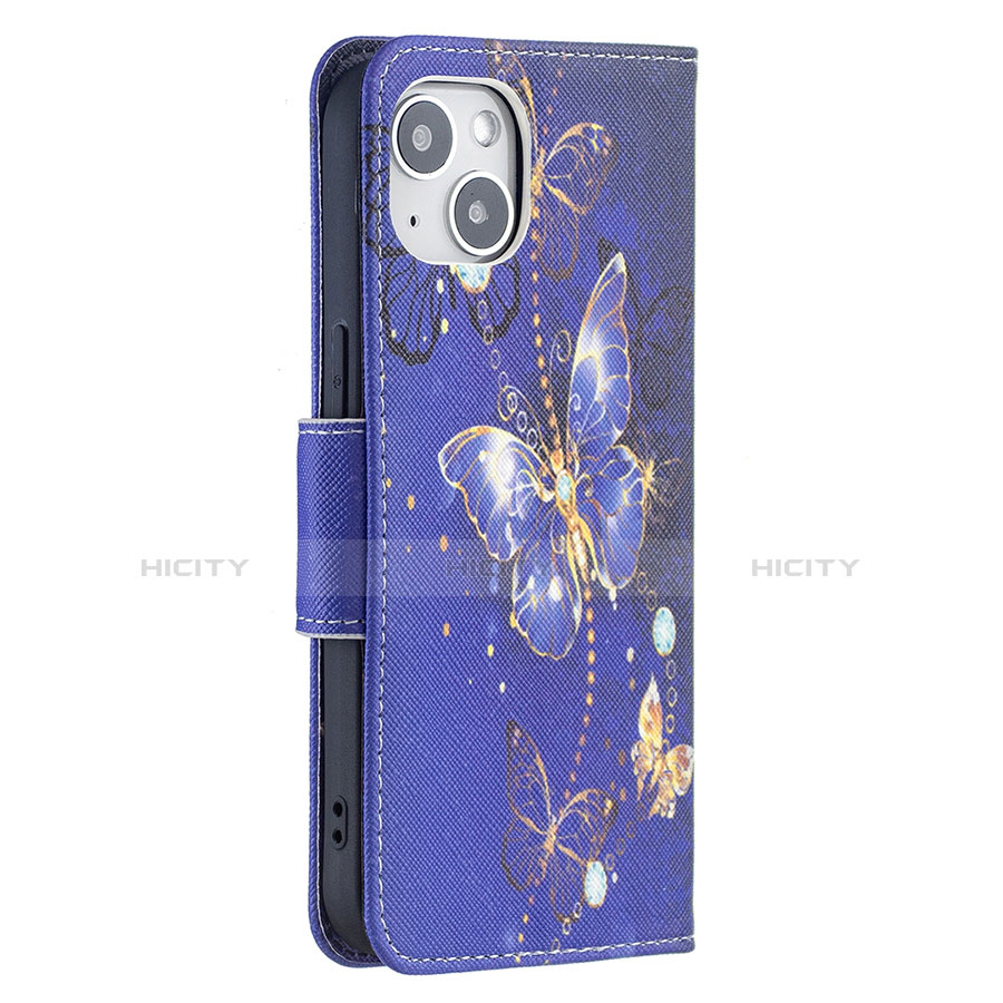 Coque Portefeuille Papillon Livre Cuir Etui Clapet L07 pour Apple iPhone 13 Bleu Royal Plus