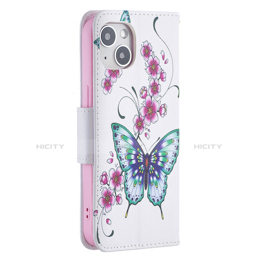Coque Portefeuille Papillon Livre Cuir Etui Clapet L07 pour Apple iPhone 13 Mini Blanc Plus