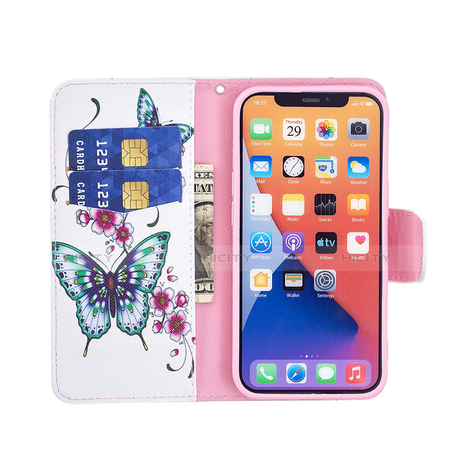 Coque Portefeuille Papillon Livre Cuir Etui Clapet L07 pour Apple iPhone 13 Mini Blanc Plus