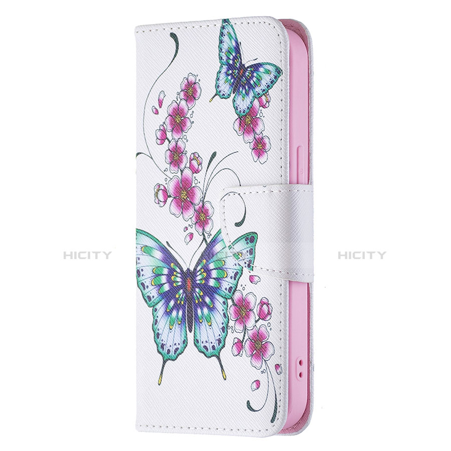 Coque Portefeuille Papillon Livre Cuir Etui Clapet L07 pour Apple iPhone 14 Blanc Plus