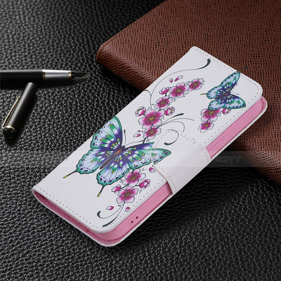 Coque Portefeuille Papillon Livre Cuir Etui Clapet L07 pour Apple iPhone 14 Blanc Plus