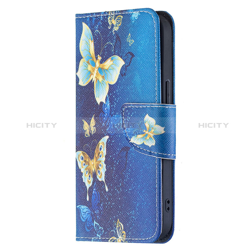 Coque Portefeuille Papillon Livre Cuir Etui Clapet L07 pour Apple iPhone 15 Bleu Plus