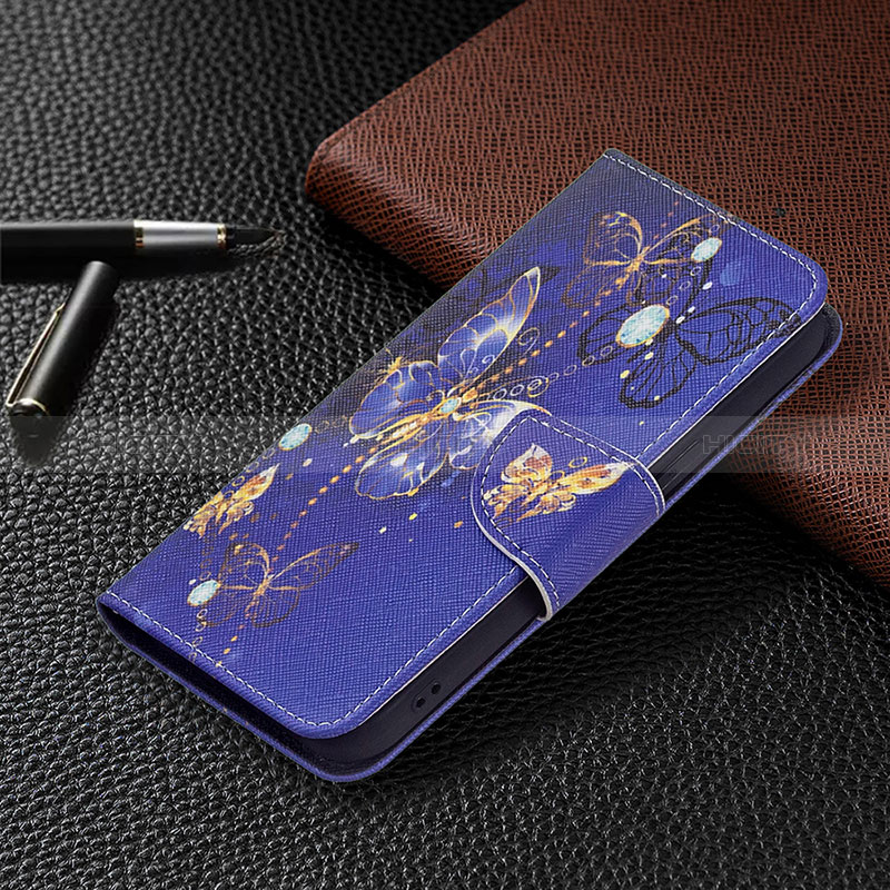 Coque Portefeuille Papillon Livre Cuir Etui Clapet L07 pour Apple iPhone 15 Bleu Royal Plus