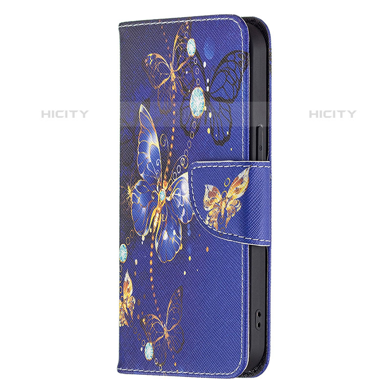 Coque Portefeuille Papillon Livre Cuir Etui Clapet L07 pour Apple iPhone 15 Pro Max Bleu Royal Plus