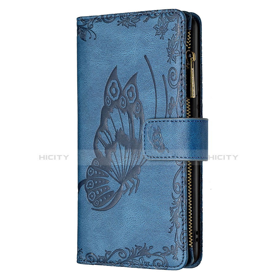 Coque Portefeuille Papillon Livre Cuir Etui Clapet L08 pour Apple iPhone 14 Bleu Plus