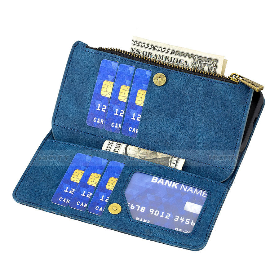 Coque Portefeuille Papillon Livre Cuir Etui Clapet L08 pour Apple iPhone 14 Bleu Plus