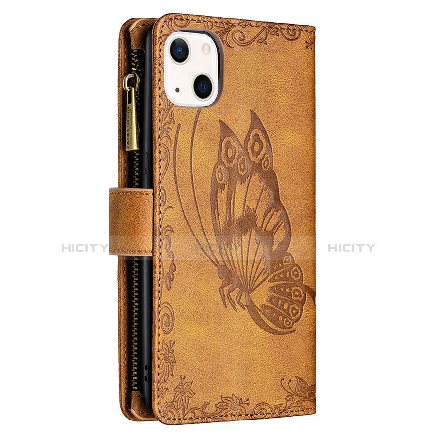 Coque Portefeuille Papillon Livre Cuir Etui Clapet L08 pour Apple iPhone 14 Marron Plus