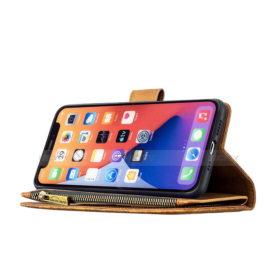 Coque Portefeuille Papillon Livre Cuir Etui Clapet L08 pour Apple iPhone 14 Marron Plus