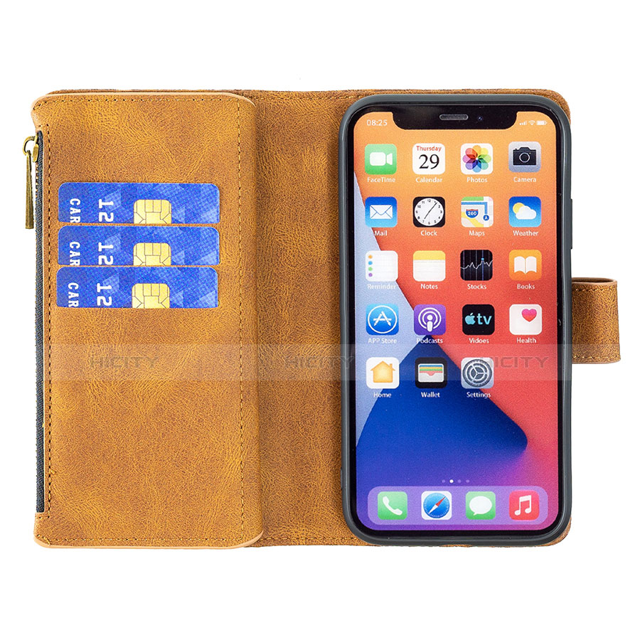 Coque Portefeuille Papillon Livre Cuir Etui Clapet L08 pour Apple iPhone 14 Marron Plus