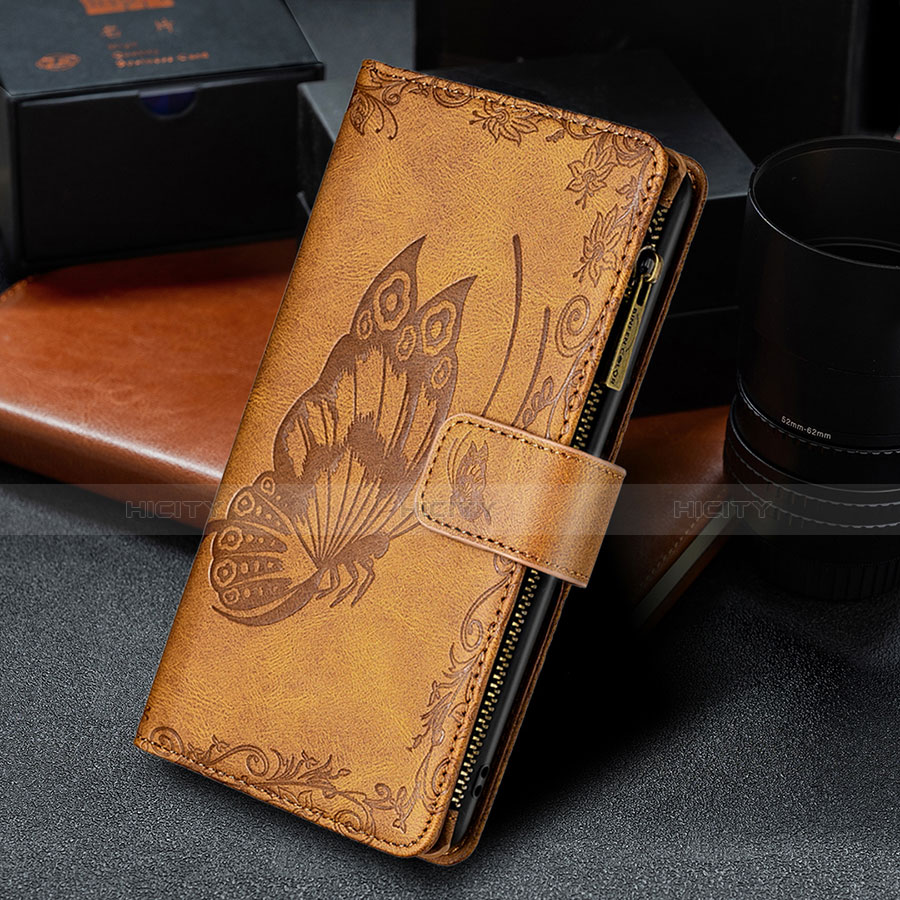 Coque Portefeuille Papillon Livre Cuir Etui Clapet L08 pour Apple iPhone 14 Marron Plus