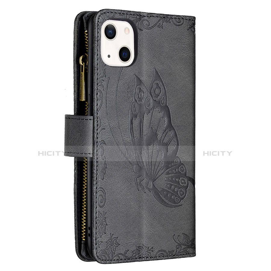 Coque Portefeuille Papillon Livre Cuir Etui Clapet L08 pour Apple iPhone 14 Noir Plus