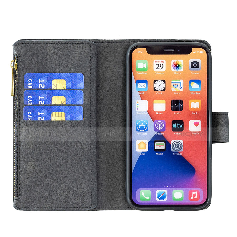 Coque Portefeuille Papillon Livre Cuir Etui Clapet L08 pour Apple iPhone 14 Noir Plus