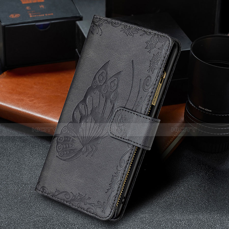 Coque Portefeuille Papillon Livre Cuir Etui Clapet L08 pour Apple iPhone 14 Noir Plus