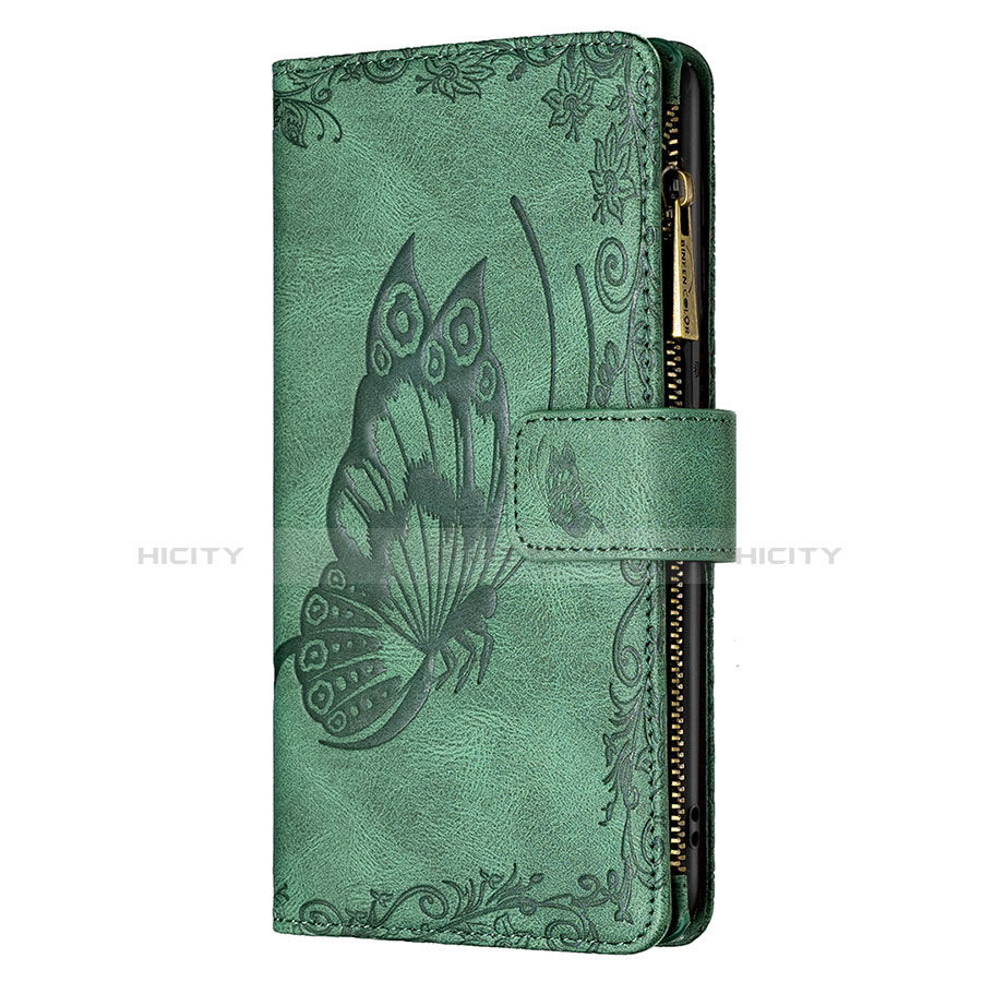 Coque Portefeuille Papillon Livre Cuir Etui Clapet L08 pour Apple iPhone 14 Vert Plus