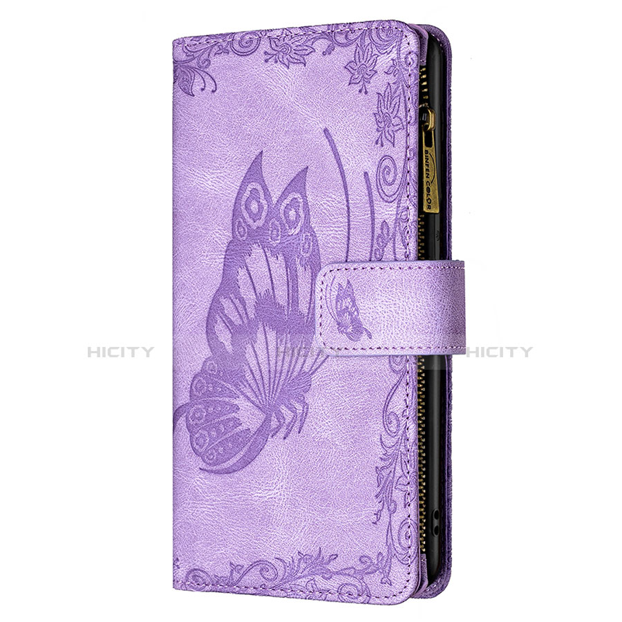 Coque Portefeuille Papillon Livre Cuir Etui Clapet L08 pour Apple iPhone 14 Violet Plus