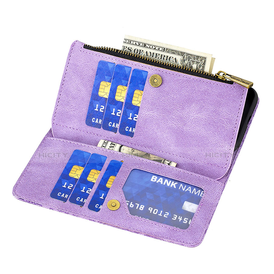 Coque Portefeuille Papillon Livre Cuir Etui Clapet L08 pour Apple iPhone 14 Violet Plus