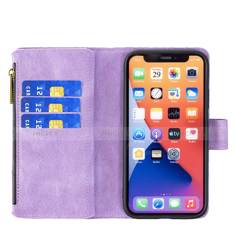Coque Portefeuille Papillon Livre Cuir Etui Clapet L08 pour Apple iPhone 14 Violet Plus