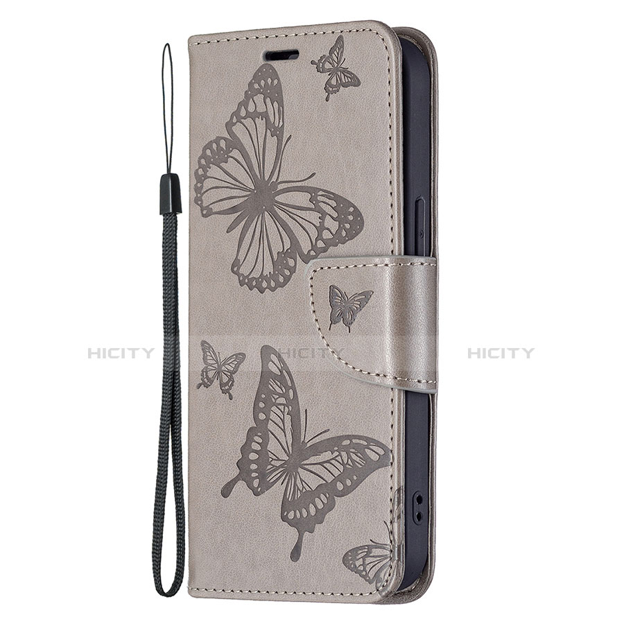 Coque Portefeuille Papillon Livre Cuir Etui Clapet L09 pour Apple iPhone 13 Gris Plus