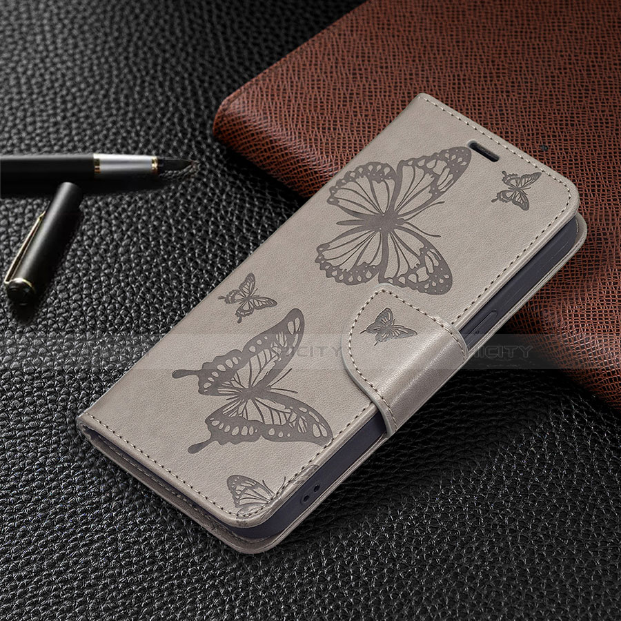 Coque Portefeuille Papillon Livre Cuir Etui Clapet L09 pour Apple iPhone 13 Mini Gris Plus