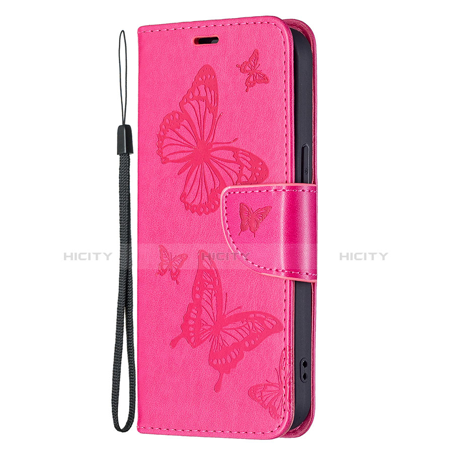 Coque Portefeuille Papillon Livre Cuir Etui Clapet L09 pour Apple iPhone 13 Mini Rose Rouge Plus