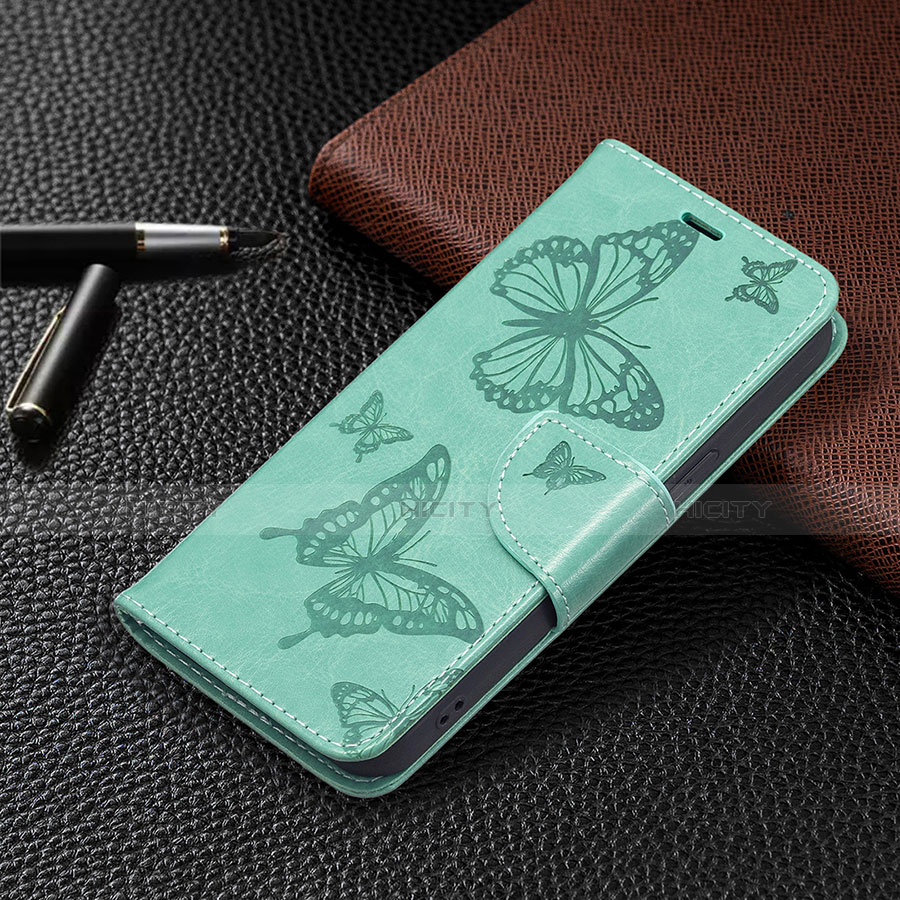 Coque Portefeuille Papillon Livre Cuir Etui Clapet L09 pour Apple iPhone 13 Vert Plus