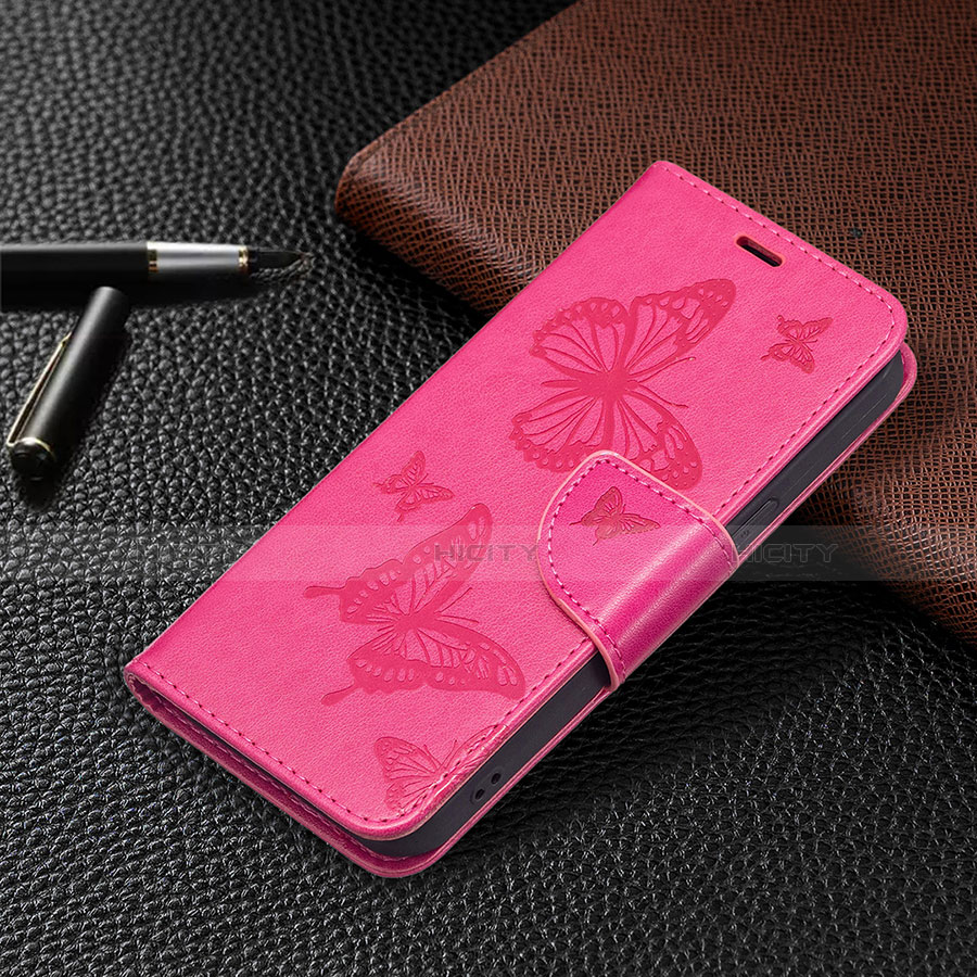 Coque Portefeuille Papillon Livre Cuir Etui Clapet L09 pour Apple iPhone 14 Plus Rose Rouge Plus