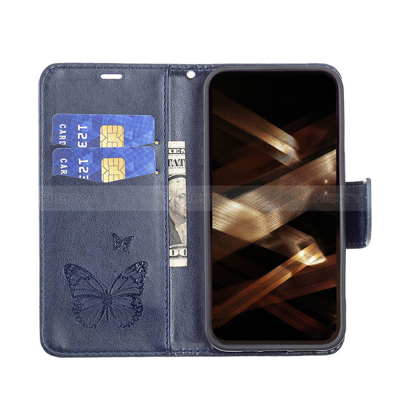 Coque Portefeuille Papillon Livre Cuir Etui Clapet L09 pour Apple iPhone 14 Pro Max Bleu Plus