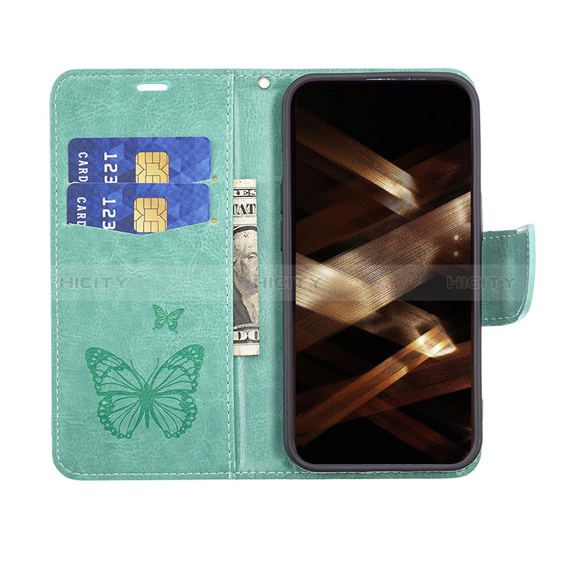 Coque Portefeuille Papillon Livre Cuir Etui Clapet L09 pour Apple iPhone 14 Pro Max Vert Plus