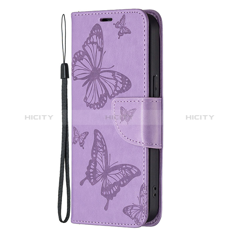 Coque Portefeuille Papillon Livre Cuir Etui Clapet L09 pour Apple iPhone 14 Pro Max Violet Plus