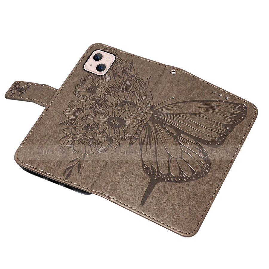 Coque Portefeuille Papillon Livre Cuir Etui Clapet L10 pour Apple iPhone 14 Gris Fonce Plus