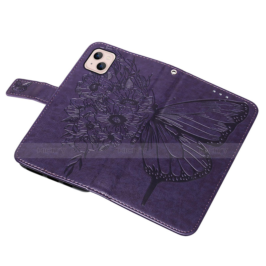 Coque Portefeuille Papillon Livre Cuir Etui Clapet L10 pour Apple iPhone 14 Plus Violet Plus