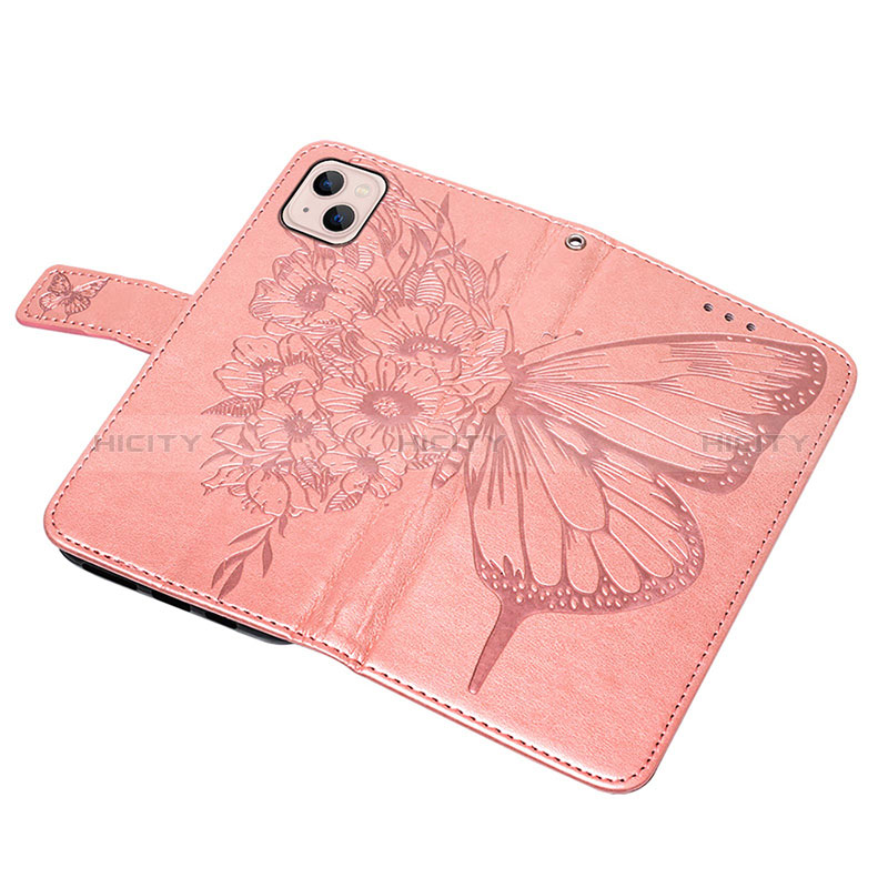 Coque Portefeuille Papillon Livre Cuir Etui Clapet L10 pour Apple iPhone 15 Plus Or Rose Plus