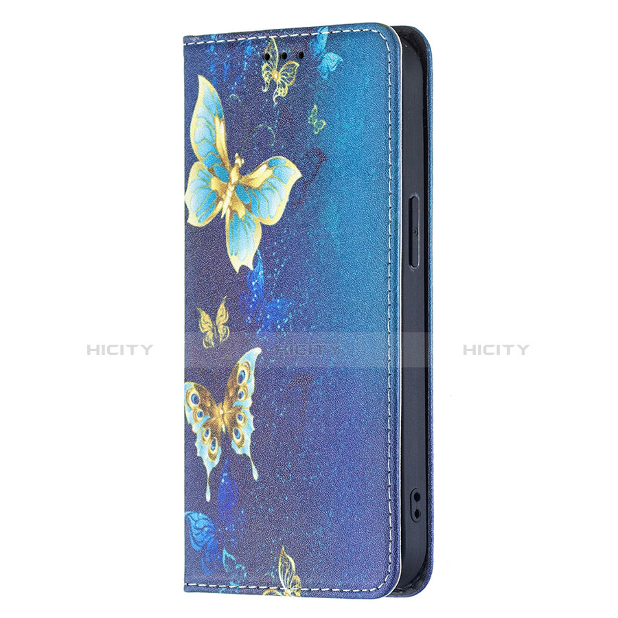 Coque Portefeuille Papillon Livre Cuir Etui Clapet pour Apple iPhone 13 Bleu Plus