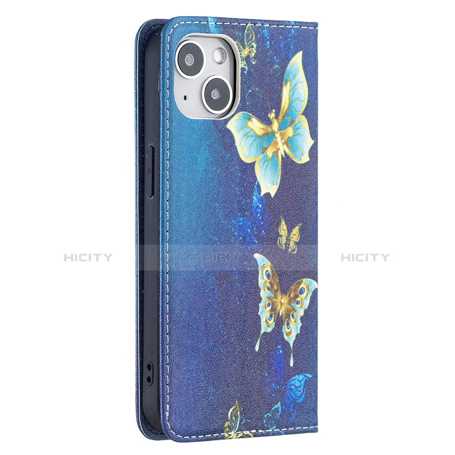 Coque Portefeuille Papillon Livre Cuir Etui Clapet pour Apple iPhone 13 Bleu Plus