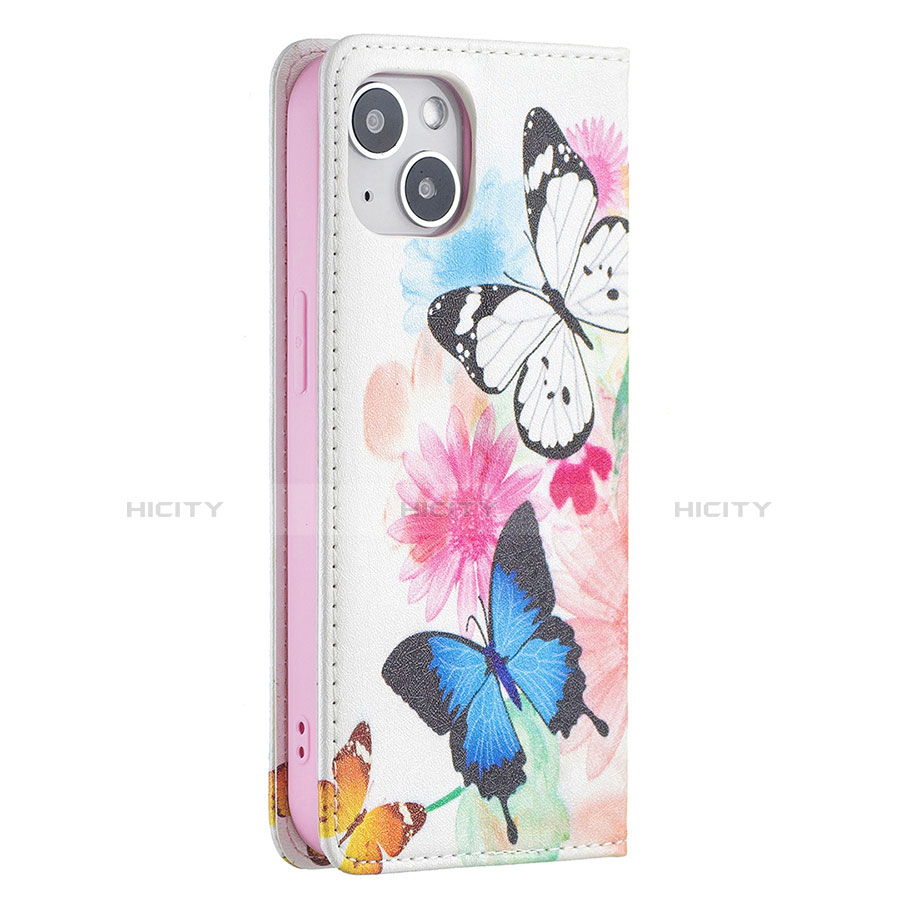 Coque Portefeuille Papillon Livre Cuir Etui Clapet pour Apple iPhone 13 Rose Plus