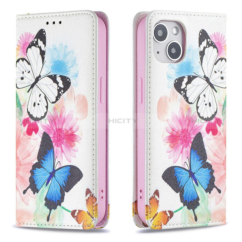Coque Portefeuille Papillon Livre Cuir Etui Clapet pour Apple iPhone 15 Plus Rose Plus
