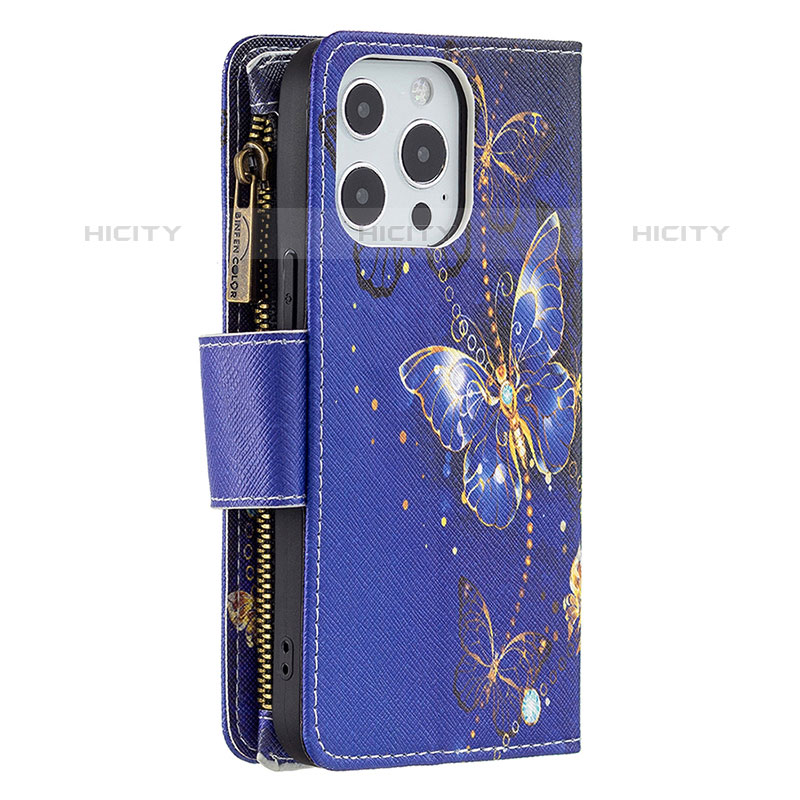 Coque Portefeuille Papillon Livre Cuir Etui Clapet pour Apple iPhone 15 Pro Max Bleu Royal Plus