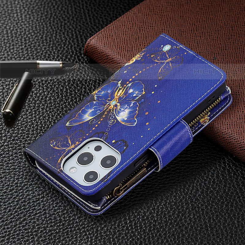 Coque Portefeuille Papillon Livre Cuir Etui Clapet pour Apple iPhone 15 Pro Max Bleu Royal Plus