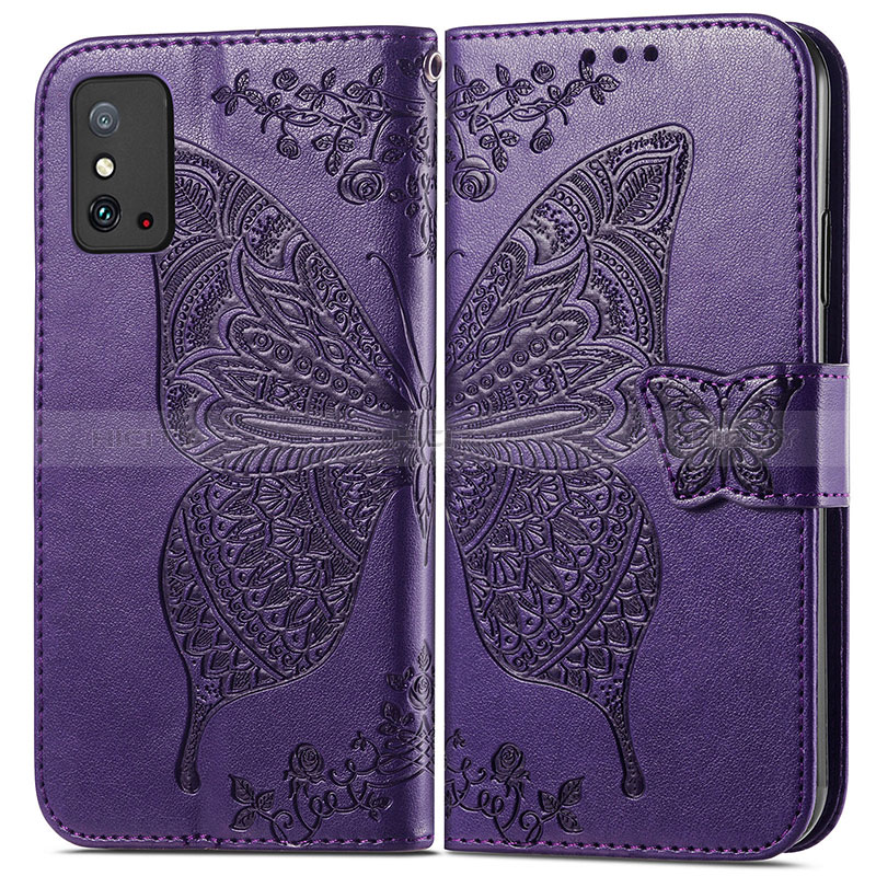 Coque Portefeuille Papillon Livre Cuir Etui Clapet pour Huawei Honor X10 Max 5G Violet Plus
