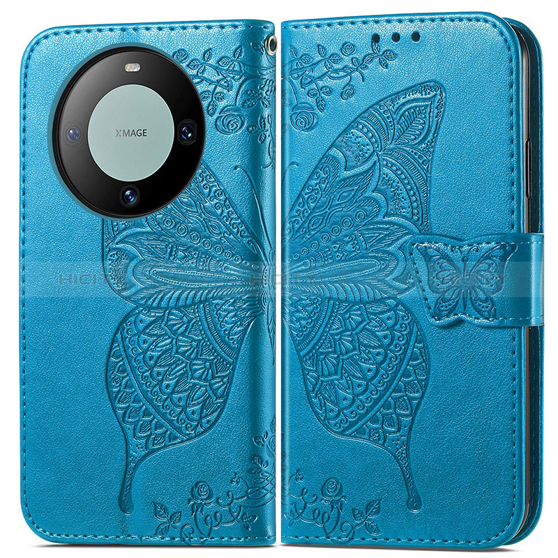 Coque Portefeuille Papillon Livre Cuir Etui Clapet pour Huawei Mate 60 Pro+ Plus Bleu Plus