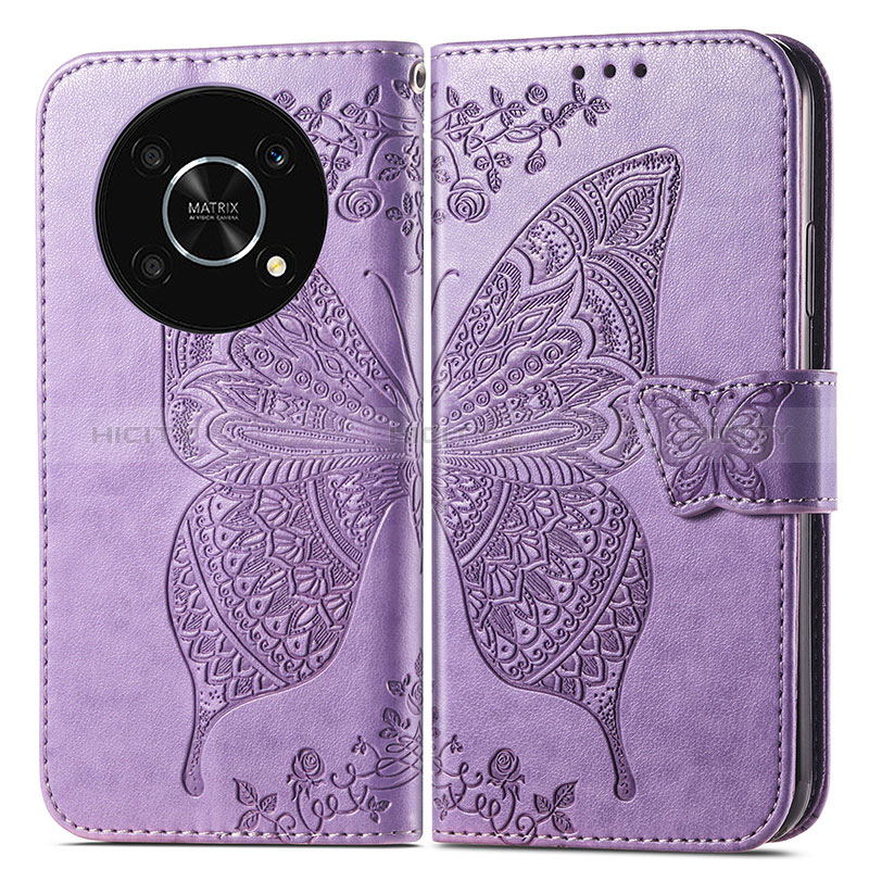 Coque Portefeuille Papillon Livre Cuir Etui Clapet pour Huawei Nova Y90 Violet Clair Plus