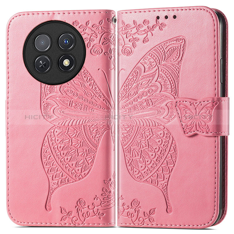 Coque Portefeuille Papillon Livre Cuir Etui Clapet pour Huawei Nova Y91 Rose Rouge Plus