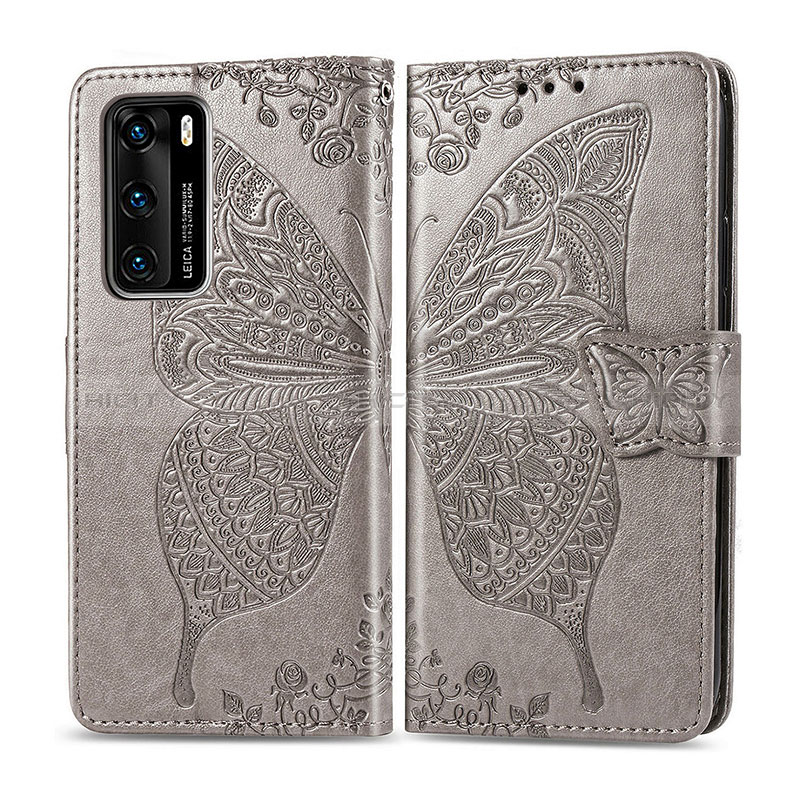 Coque Portefeuille Papillon Livre Cuir Etui Clapet pour Huawei P40 Plus
