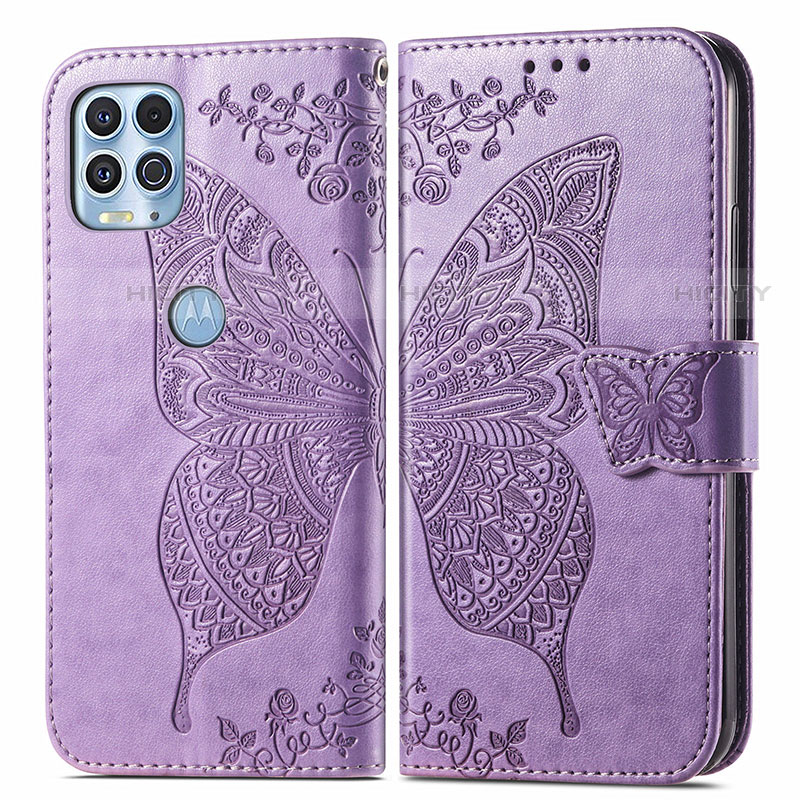 Coque Portefeuille Papillon Livre Cuir Etui Clapet pour Motorola Moto Edge S 5G Violet Clair Plus