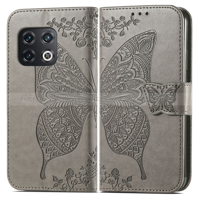 Coque Portefeuille Papillon Livre Cuir Etui Clapet pour OnePlus 10 Pro 5G Gris Plus