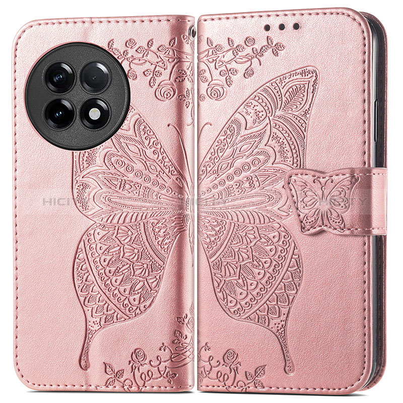 Coque Portefeuille Papillon Livre Cuir Etui Clapet pour OnePlus 11R 5G Or Rose Plus